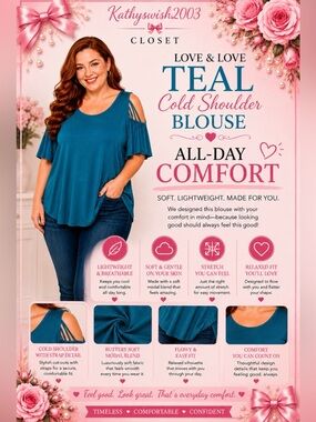 Lock & Love Teal Cold Shoulder Blouse XXL